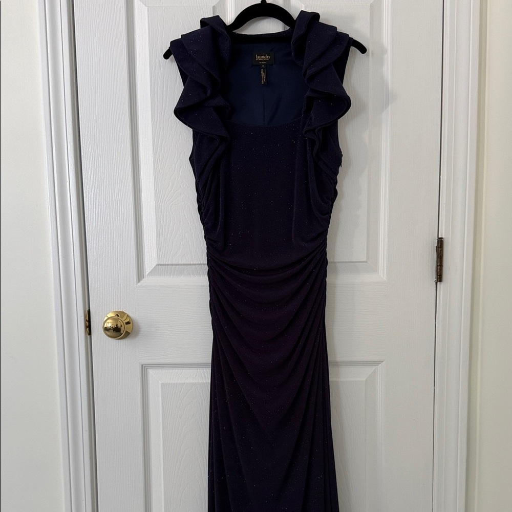 Laundry By Shelli Segal Navy Maxi Dress with Ruffles